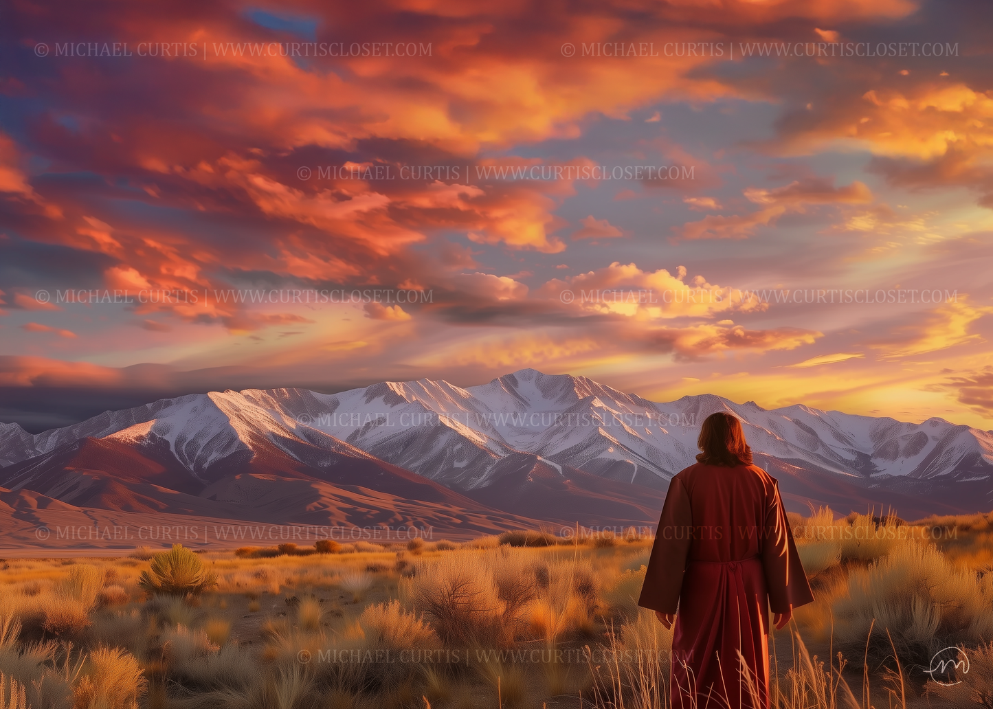 He Walks Among Us - Jesus Christ Overlooking the Nevada Ruby Mountains - Gator Board Mount Art Print